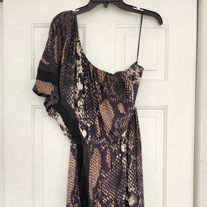 Express Snake Skin High Low One Shoulder Dress Medium